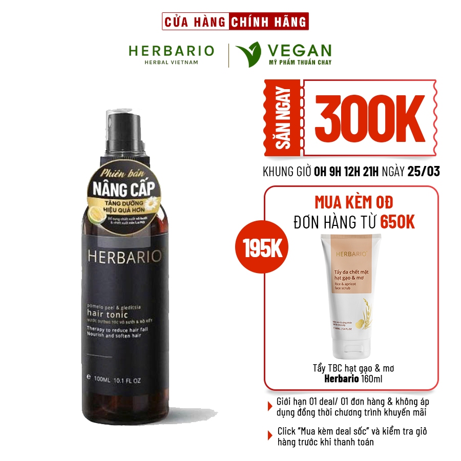 Nước xịt dưỡng tóc Vỏ Bưởi và Bồ Kết Herbario 100ml (pomelo peel & gleditsia) VEGAN - thuần chay