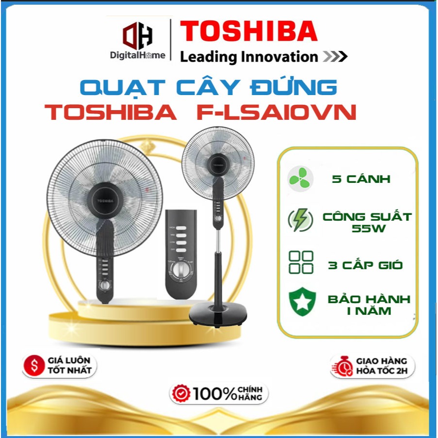 Quạt Cây Toshiba  F-LSA10VN , 3 Tốc Độ Gió, Hẹn Giờ Tắt, 50W, Hàng Chính Hãng