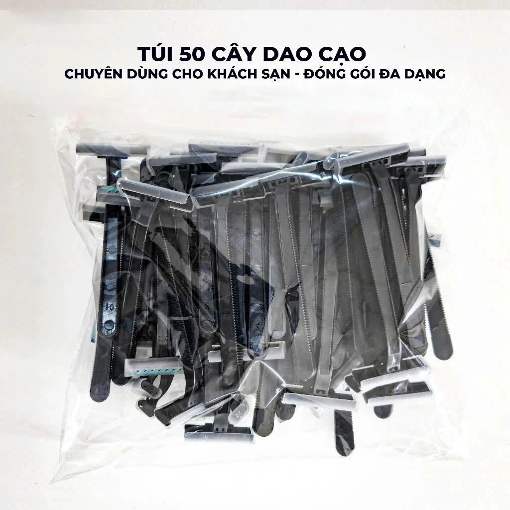 Bịch 50 Cây Dao Cạo Râu Cán Dài 2 Lưỡi Chuyên Dùng Cho Khách Sạn , Nhà Nghỉ, Dao Cạo Râu 1 Lần [ Màu