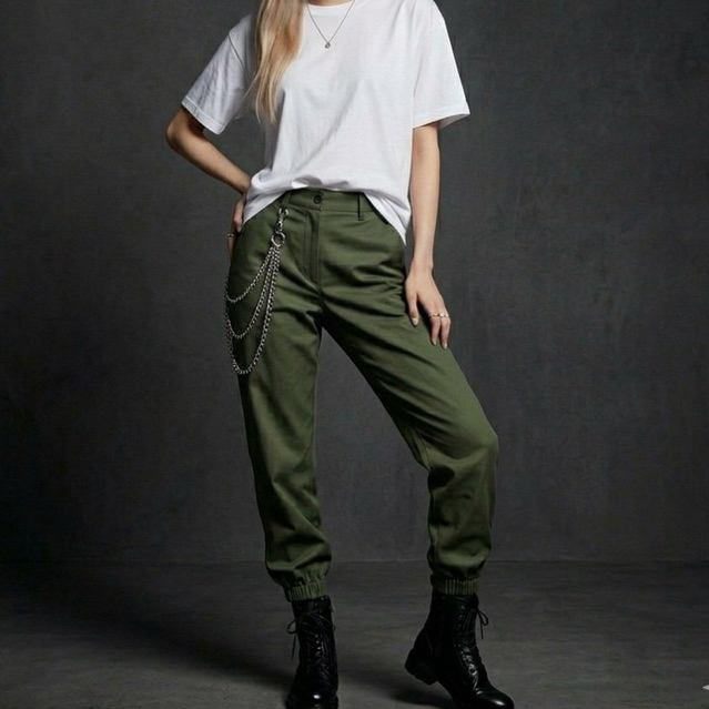 thanh lý đồ nữ cá tính hiphop quần jogger nữ xanh quân đội bo ống dáng dài quần xích nữ (pass/used)