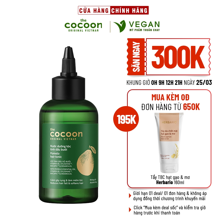 BẢN CẢI TIẾN - Nước dưỡng tóc tinh dầu bưởi ( pomelo hair tonic ) Cocoon 140ml thuần chay