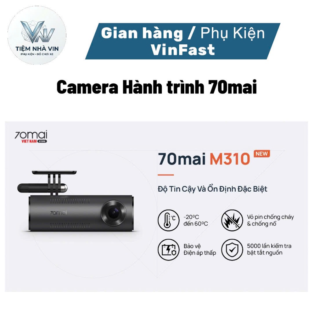 Camera Hành trình 70Mai M310 Quốc Tế chuẩn 2K, ghi hình vòng lặp, hỗ trợ thẻ nhớ 128GB, BH 12 tháng