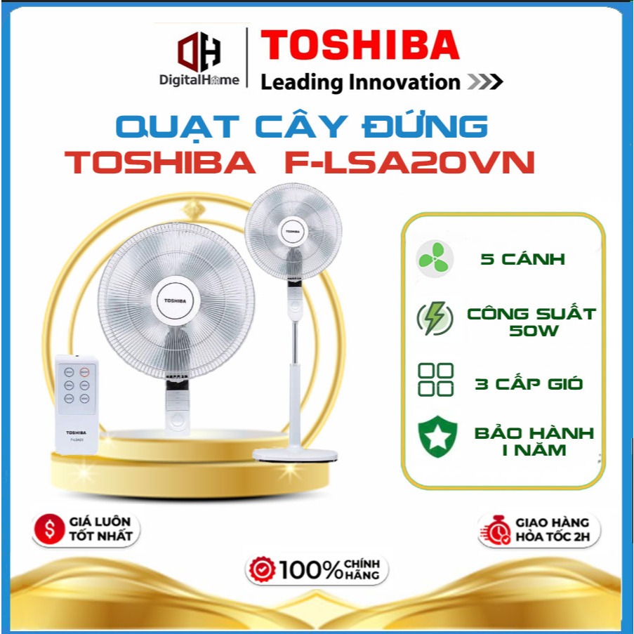 Quạt Cây Toshiba F-LSA20VN, Có Điều Khiển, Hẹn Giờ 12 Tiếng, 5 Cánh, 3 Chế Độ, Hàng Chính Hãng