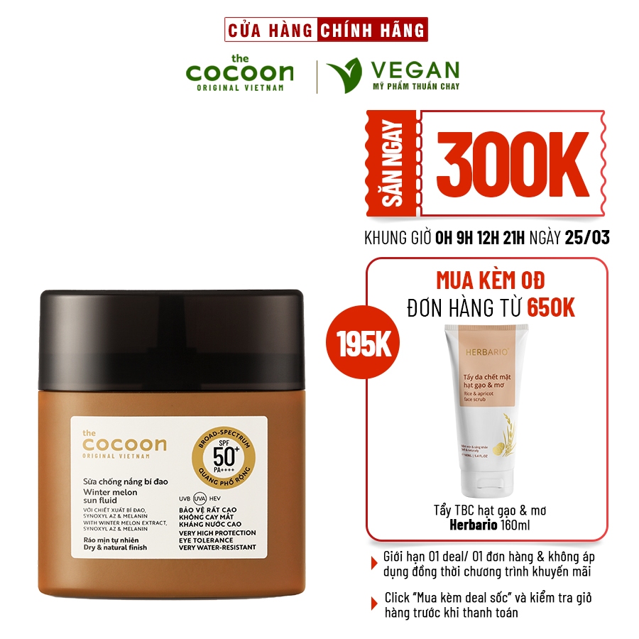 BIGSIZE - Sữa kem chống nắng bí đao Cocoon 50ml quang phổ rộng, bảo vệ rất cao SPF 50+, PA+, UVA
