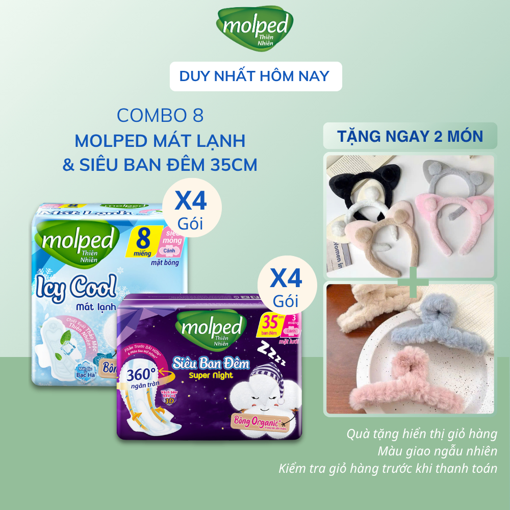 [COMBO MÁT LẠNH NGỦ NGON] Băng Vệ Sinh Molped – 4 Mát Lạnh Có Cánh + 4 Siêu Ban Đêm