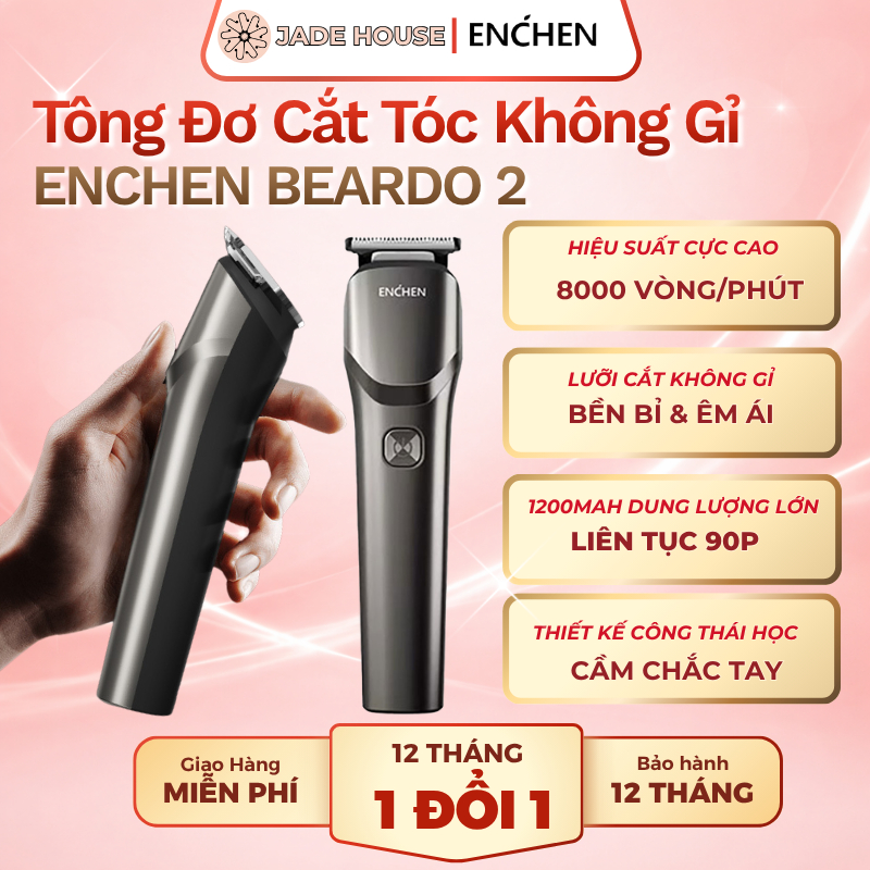Tông đơ cắt tóc cao cấp Enchen Beardo 2 lưỡi thép không gỉ động cơ mạnh mẽ an toàn dễ sử dụng