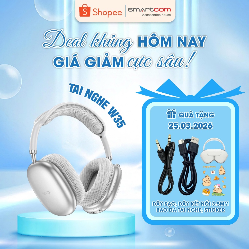 [Tặng bọc tai nghe] Tai nghe chụp tai HOCO W35 Air bluetooth 5.3 chính hãng giá rẻ, tai nghe headphone, pin 45h