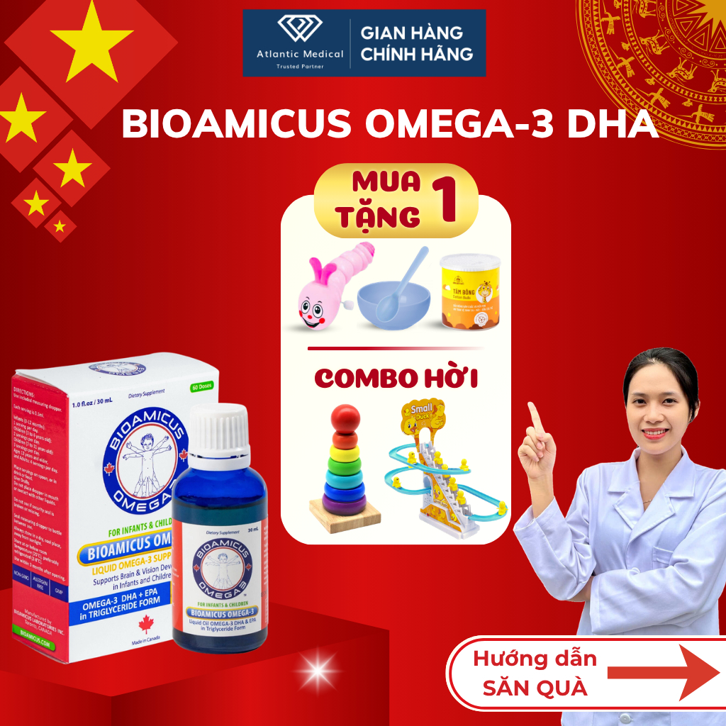 [Quà Xinh] BioAmicus OMEGA 3 Bổ Sung DHA Giúp Bé Thông Minh, Sáng Mắt, Vị Ngon Tự Nhiên Không Tanh 30ml