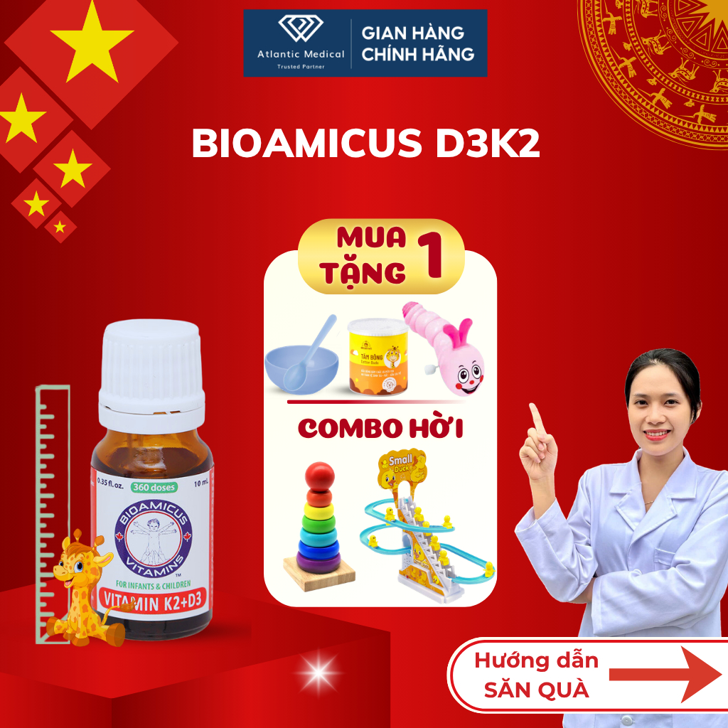 [Quà Xinh] BioAmicus Vitamin D3K2 MK7 Giúp Bé Cao Lớn Khỏe Mạnh Lọ 10ml