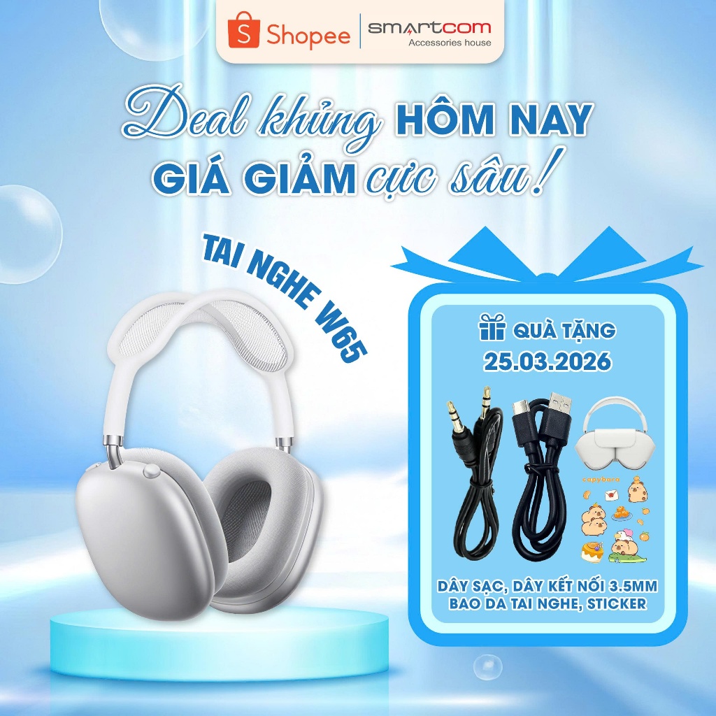 [Tặng bọc tai nghe] Tai nghe chụp tai W65 Plus Hoco bản cao cấp bluetooth 5.4 thiết kế sang trọng chính hãng