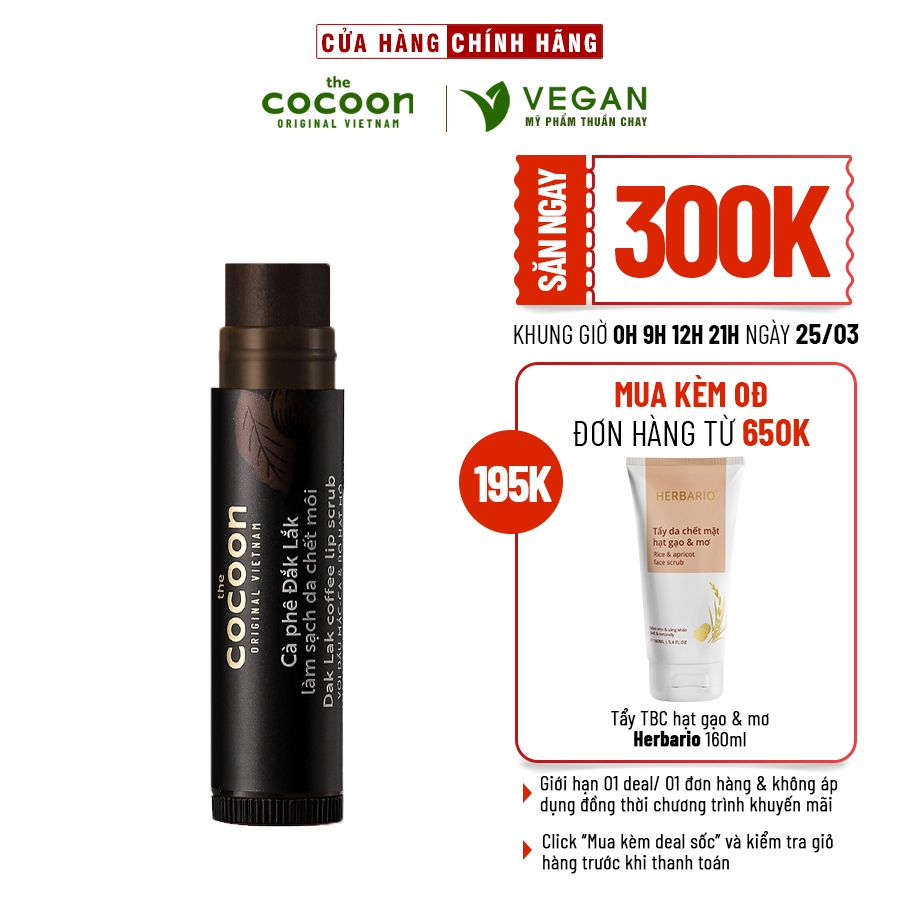Cà phê đắk lắk làm sạch da chết môi cocoon 5g - tẩy da chết môi