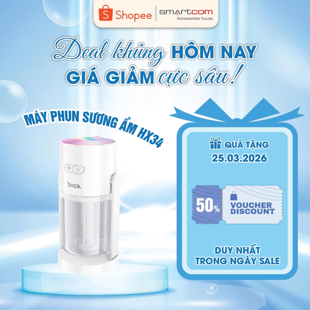 Máy tạo ẩm phun sương mini cao cấp Hoco HX34 -  Máy tạo độ ẩm đa năng để bàn, để trên xe ô tô
