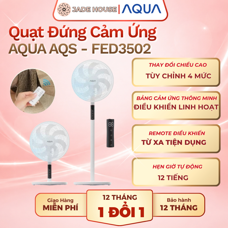 Quạt cây đứng Aqua cao cấp AQS-FED3502R màn hình cảm ứng, điều khiển từ xa, hẹn giờ bật tắt, thay đổ