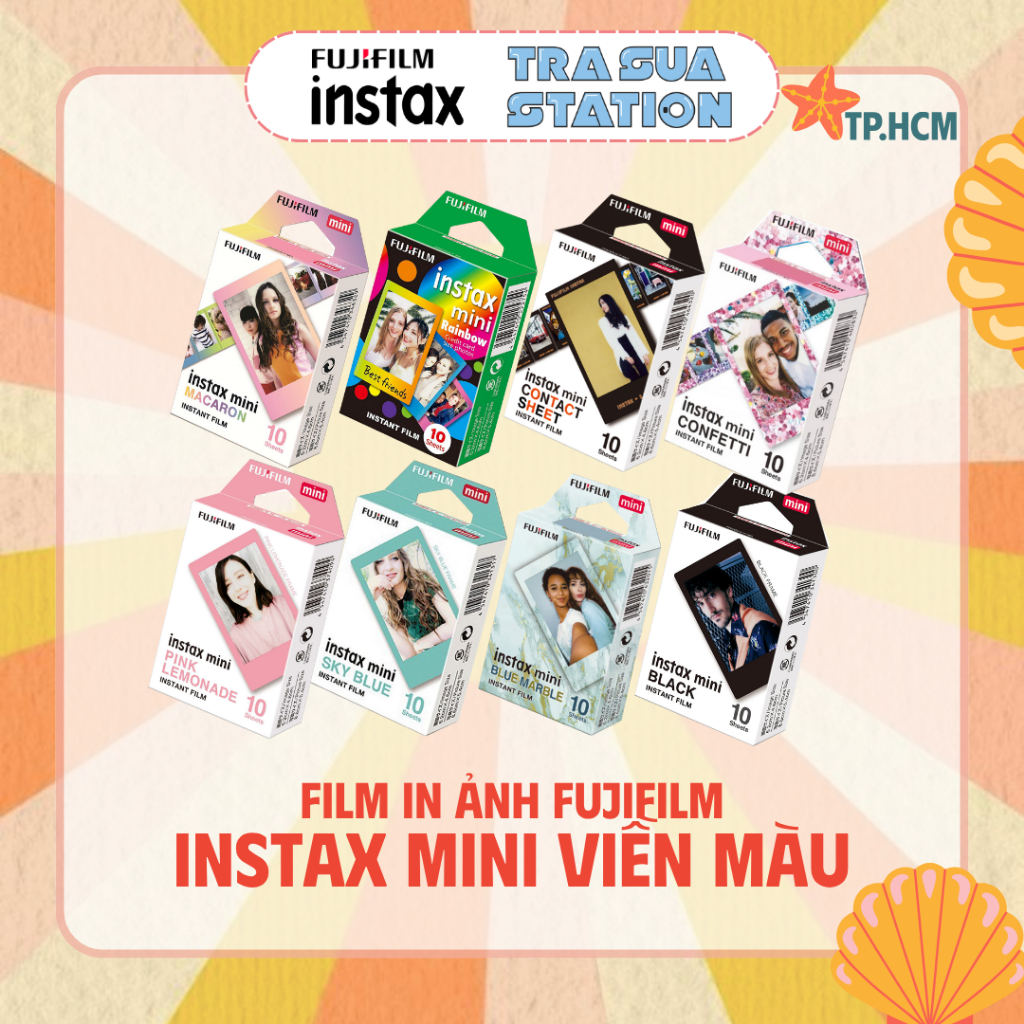 FILM INSTAX MINI VIỀN MÀU NHIỀU KIỂU Chính Hãng Fujifilm Date cao Macaroon Blue Marble Contact Sheet