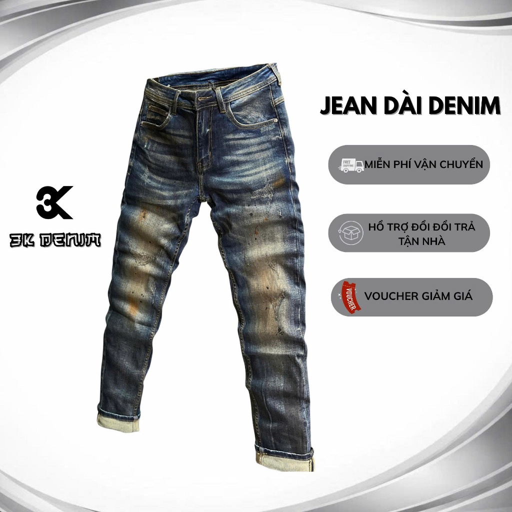 [3K DENIM] Quần Jean Denim Guangzhou-3K1947 Màu Xanh Đậm Was RETRO Dơ Phun Sơn Cam J4015.