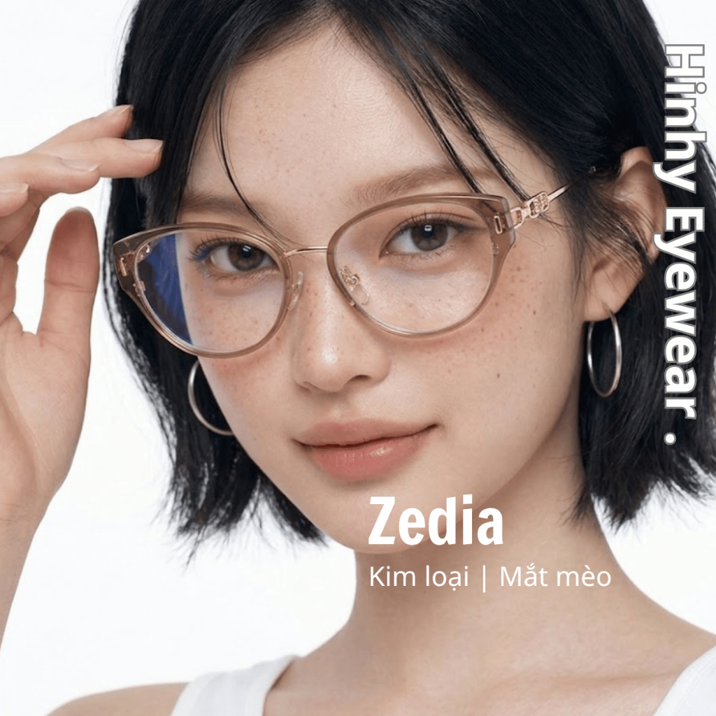 Gọng kính mắt mèo oval kim loại cao cấp Zedia Tiệm Kính Hinhy [Hỗ trợ lắp cận] thời trang nữ