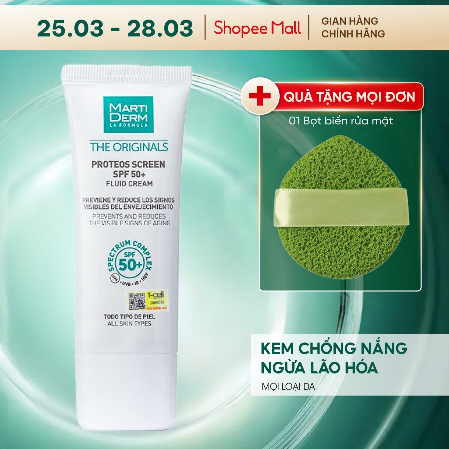 Kem chống nắng MartiDerm ngừa nám, chống lão hóa The Originals Proteos Screen SPF50+ Fluid Cream Mar