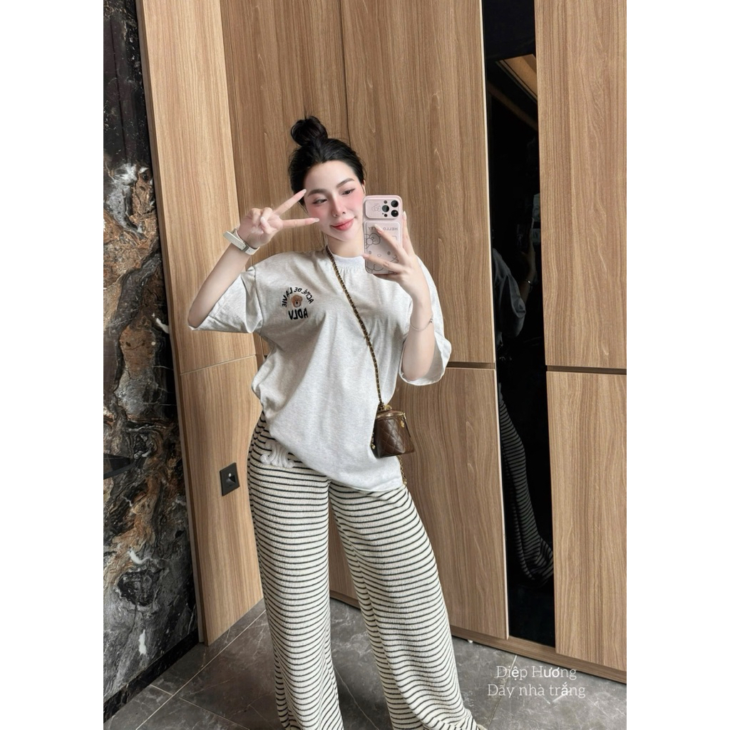 Set áo phông ADLV + quần kẻ celine