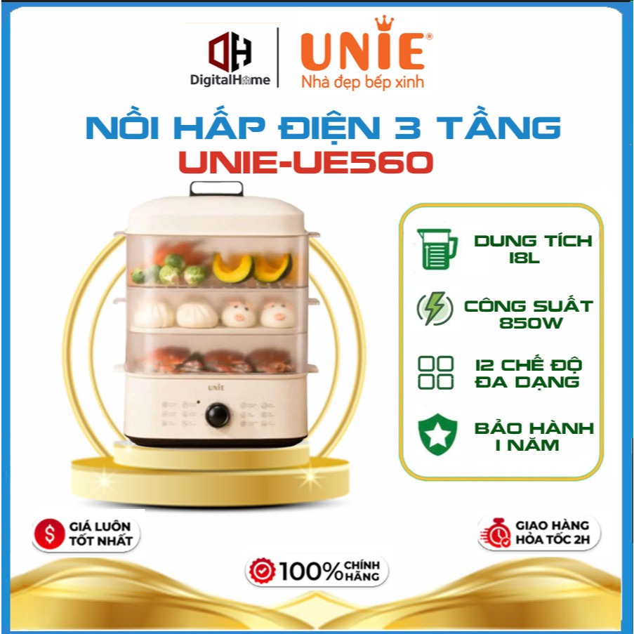 Nồi Hấp Điện 3 Tầng Unie UE560, 18Lit - 850w, Hàng Chính Hãng