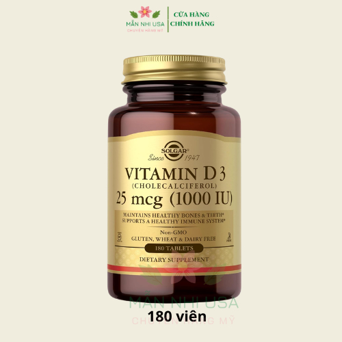 Viên uống Vitamin D3 1000iu Solgar 180 viên.