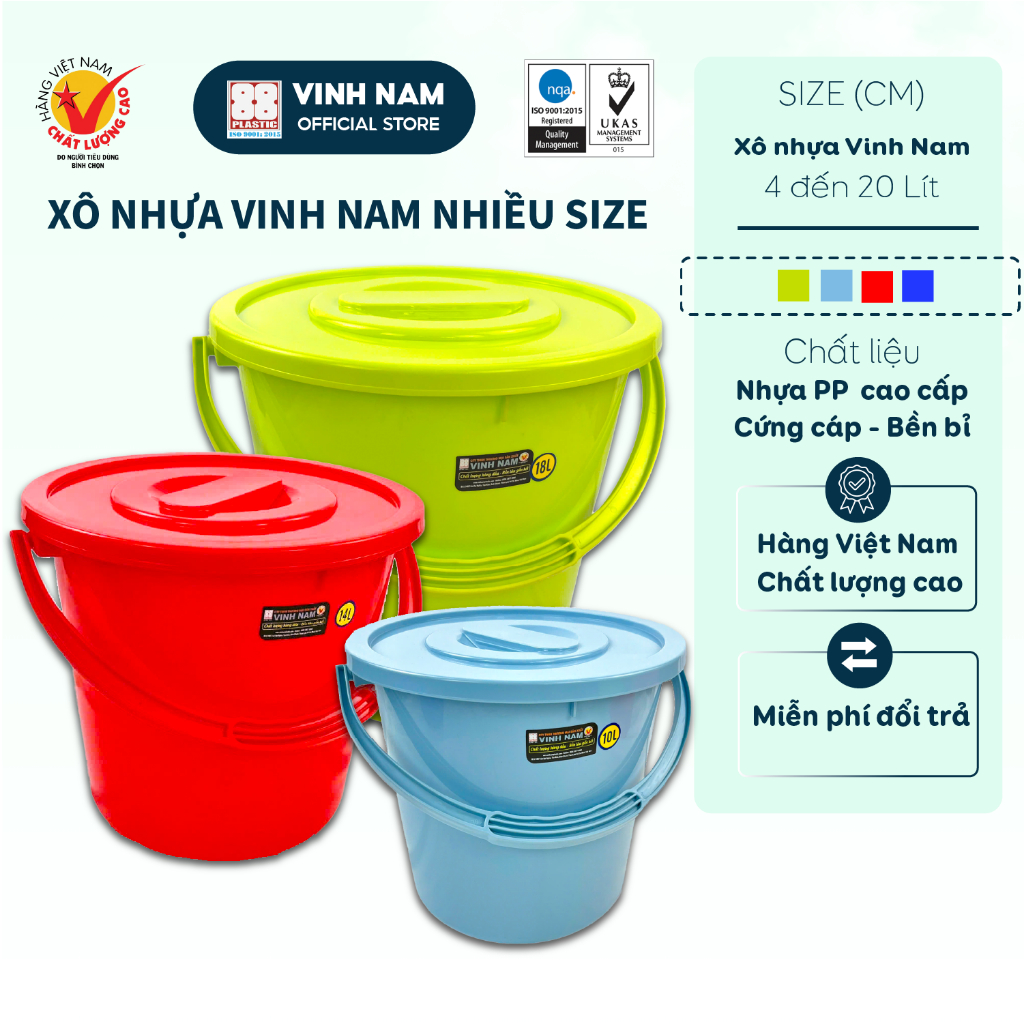 Xô Nhựa Có Nắp Ko Nắp 4 Lít Đến 20 Lít Vinh Nam Plastic Xô Nhựa Có Quai Xách Xô Nước Mã 365 - 373