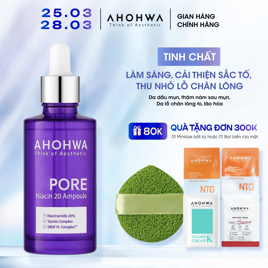 Serum Ahohwa làm sáng, cải thiện sắc tố, thu nhỏ lỗ chân lông Ahohwa Pore Niacinamide 20% Ahohwa 30m