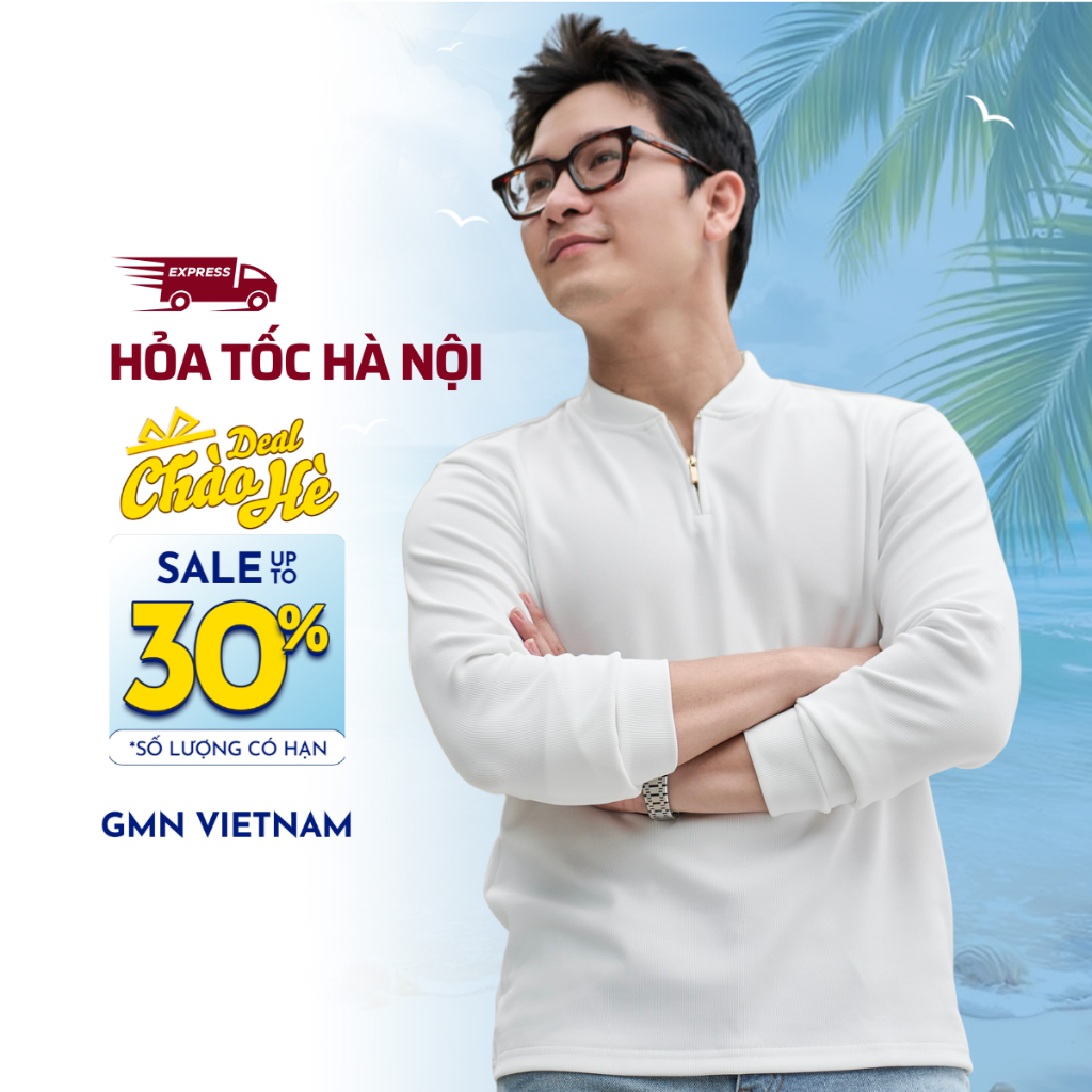 Áo sweater trơn dài tay khóa zip chữ V tiện lợi, cotton dệt dobby mềm mịn ít nhăn F25 Zip Sweater