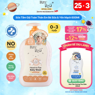 [Deal Diệp Lê] Sữa Tắm Gội Toàn Thân Em Bé BZU BZU Baby Head to Toe Wash Oat & Milk Làm Sạch Dịu Nhẹ 600ml