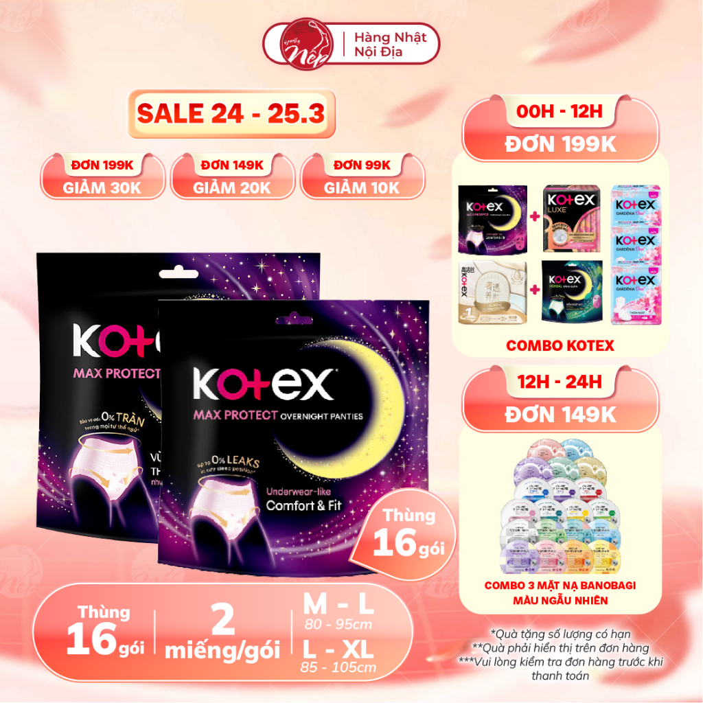 Thùng 16 gói BVS Kotex Ban Đêm Dạng Quần cỡ M/L 2 miếng - 5 miếng - Nepbeauty