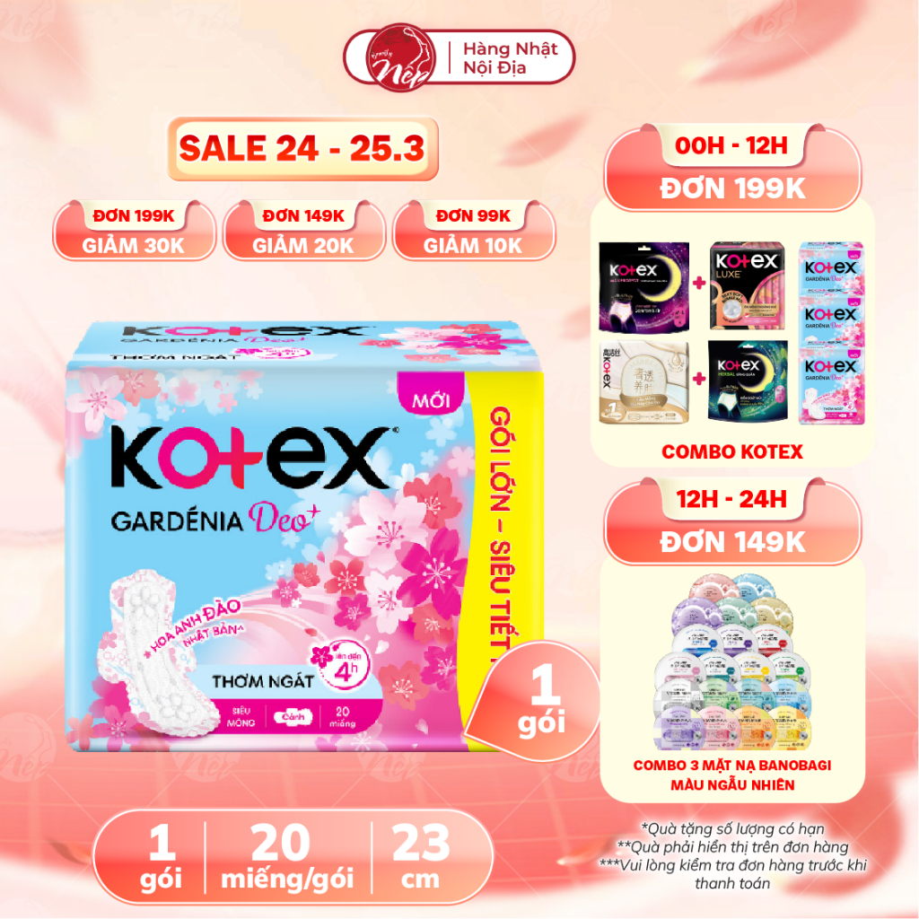 Băng vệ sinh Kotex Gardenia Deo 20 miếng, siêu mỏng mặt bông mềm mại - Nepbeauty