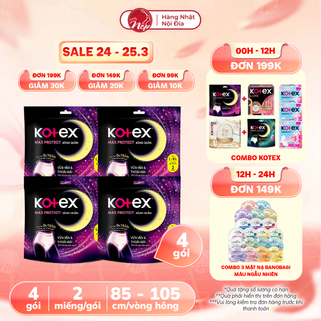 Combo BVS Kotex Ban Đêm dạng quần cỡ M/L//XL 2 miếng - 5 miếng - Nepbeauty