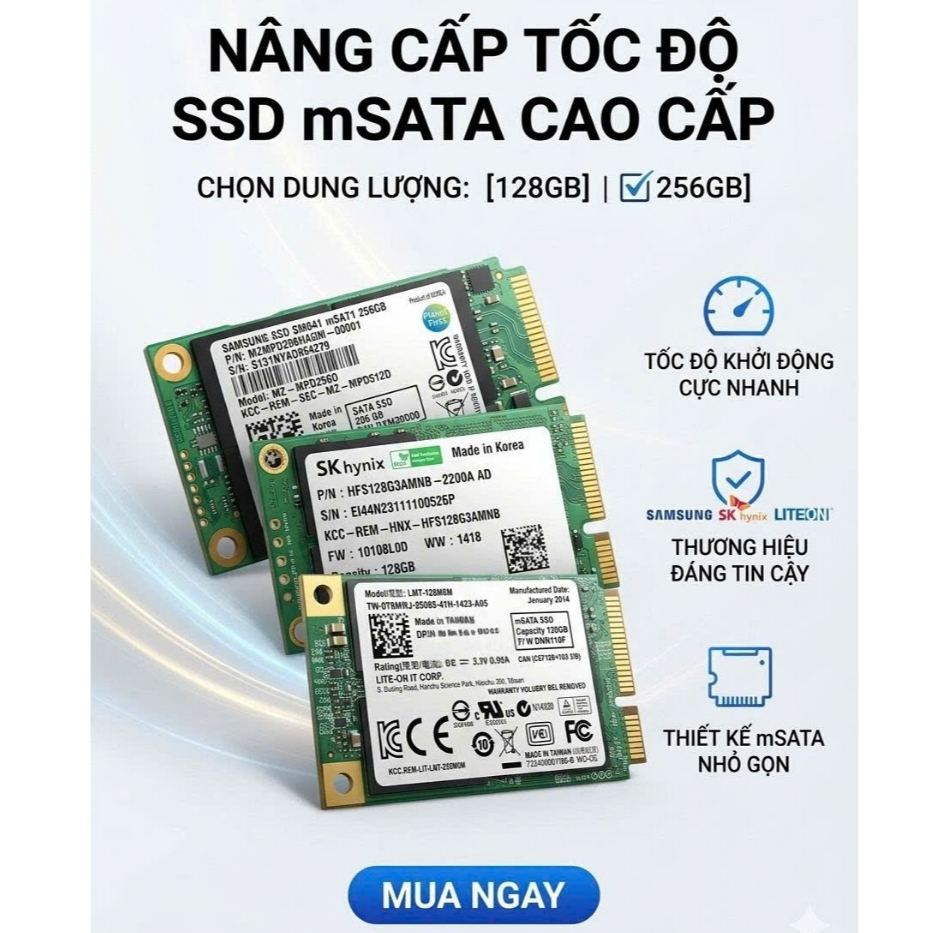 Ổ cứng Ssd MSata 256gb 128gb Samsung, WD, SK Hynix, Micron, Kioxia, Toshiba, Sandisk, kingspec, vv..