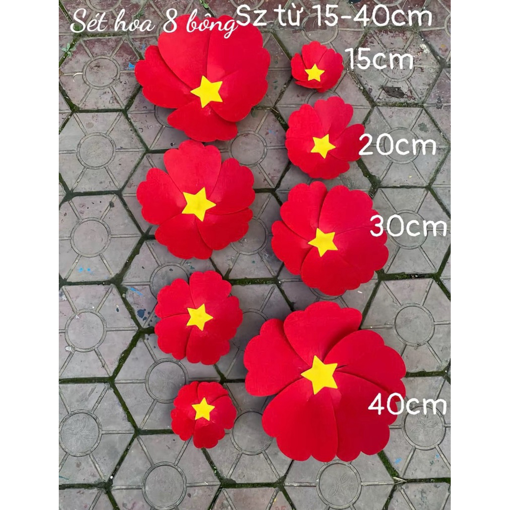 Sét 8 bông Hoa sao vàng(đủ size 15-40cm),trang trí 30/4-hoa sao đỏ-hoa sao