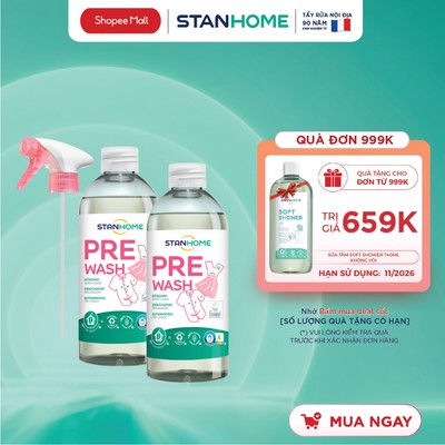 Combo 2 xịt xử lý vết bẩn trước khi giặt Stanhome PreWash 500ml/chai-1 vòi