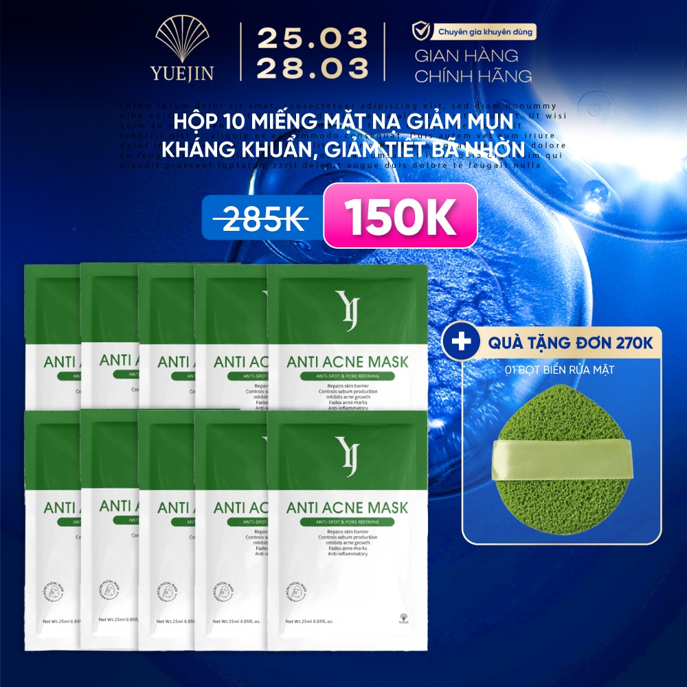 Yuejin - Combo 10 Mặt nạ giảm mụn Anti Acne Mask Yuejin, giảm mụn hiệu quả, giảm mụn, giảm sưng