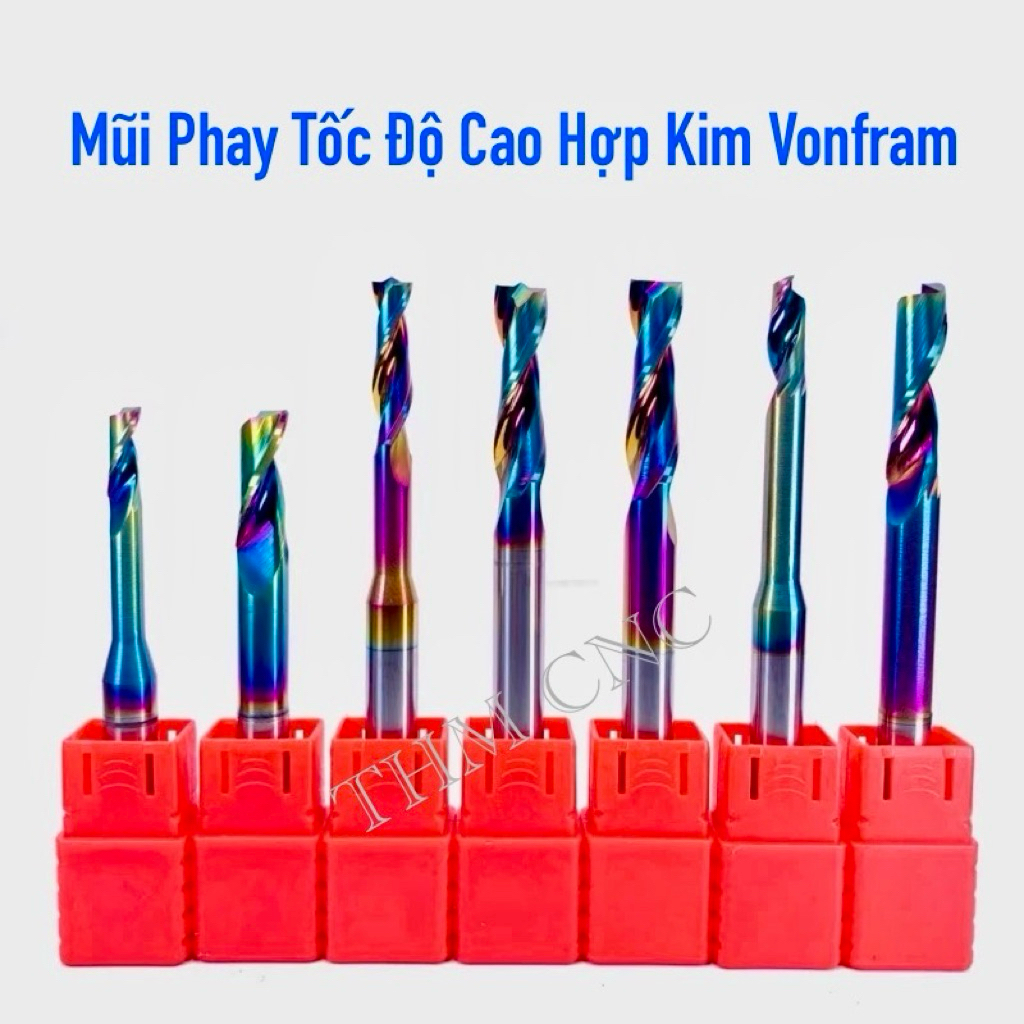 Mũi Phay Khoá Cửa Nhôm Vonfram Titan Siêu Cứng. Phi 4-5-6-8-10mm. Tốc Độ Cao, Lắp Máy CNC