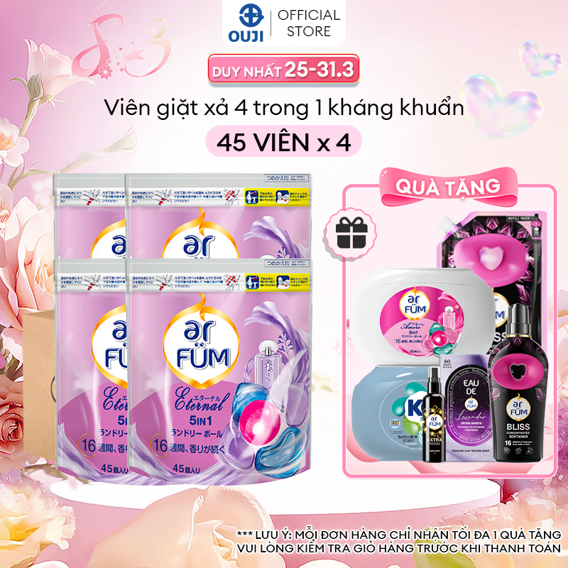 [MUA 1 TẶNG 6] Thùng 4 Túi Viên giặt Quần áo arFUM 5 trong 1 MỚI với tinh dầu nước hoa, khử khuẩn 99