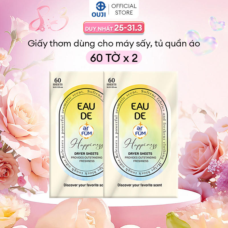 Combo 2 Giấy Thơm Arfum Dùng Cho Máy Sấy Làm Mềm Vải, Chống Tĩnh Điện, Khử Mùi Tủ Giày, Tủ Quần Áo 6