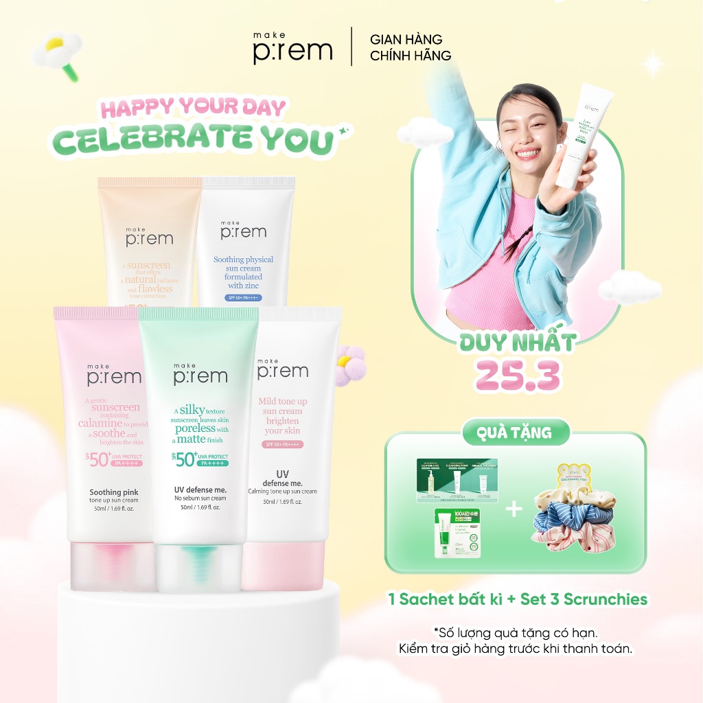 Kem Chống Nắng Make P:rem Nâng Tone Dịu Nhẹ Phù Hợp Cho Mọi Loại Da SPF50+ PA++++ 50ML
