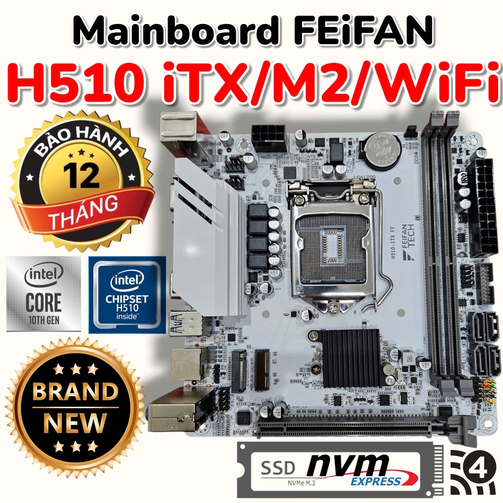 Mainboard H510 iTX/M2/WiFi - Mới 100% - Rẻ Nhất Sàn - BH 12Th - Có Khe M2 NVMe - Bo Mạch Chủ