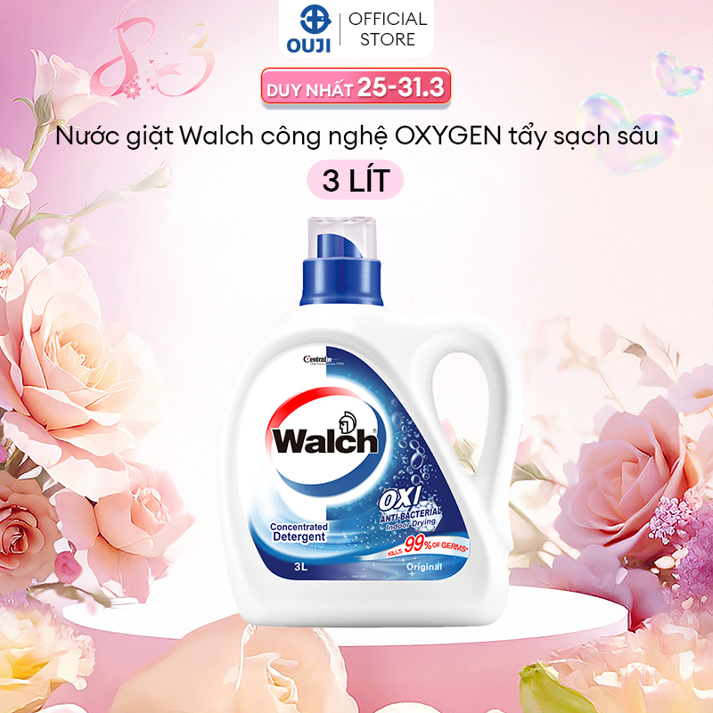 Can 3L Nước giặt Walch Khử Mùi, Kháng Khuẩn, Sạch, Thơm, Ít bọt, cửa trên cửa dưới