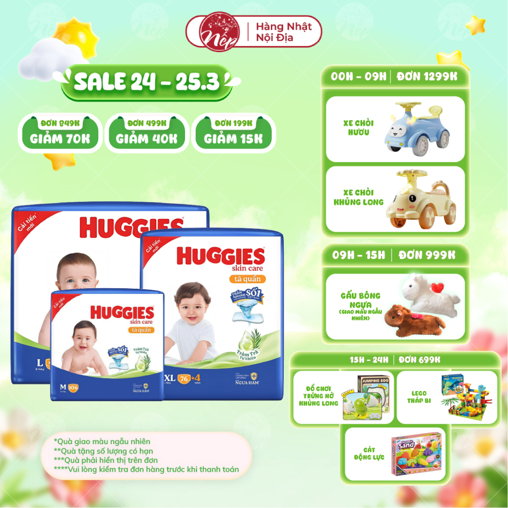 [SIÊU NHIỀU MIẾNG] Tã bỉm quần Huggies Skincare Jumbo M106/L104/XL88/XXL80 - nepshop1