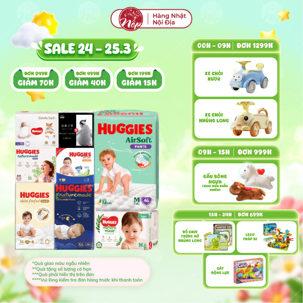 [DK] [TỔNG] Bỉm/tã dán/quần Huggies Platinum Nature Made Size NB60/S82/M64/L54/XL44/XXL26 - nepshop1