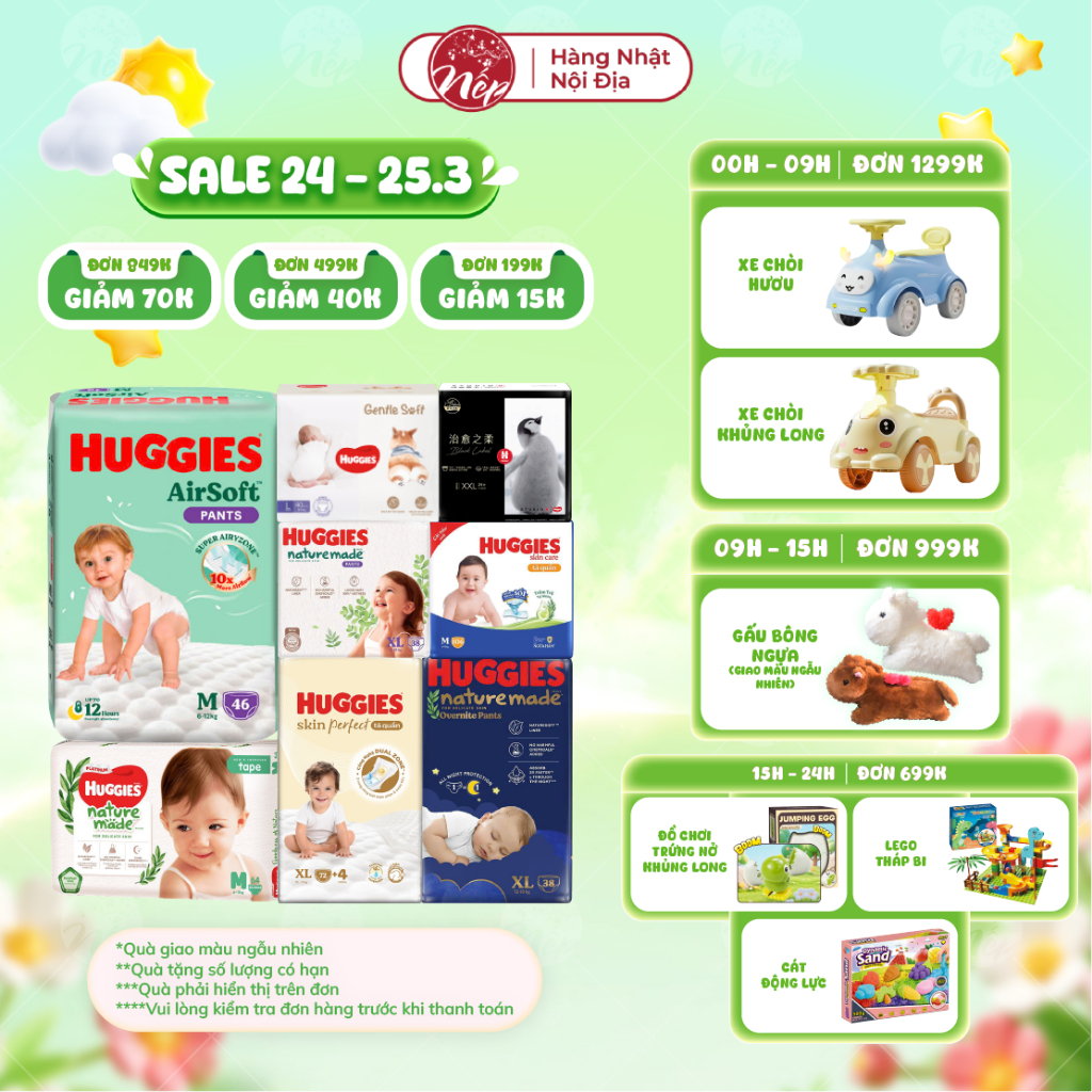 [TỔNG] Bỉm/tã dán/quần Huggies Platinum Nature Made Size NB60/S82/M64/L54/XL44/XXL26 - nepshop1