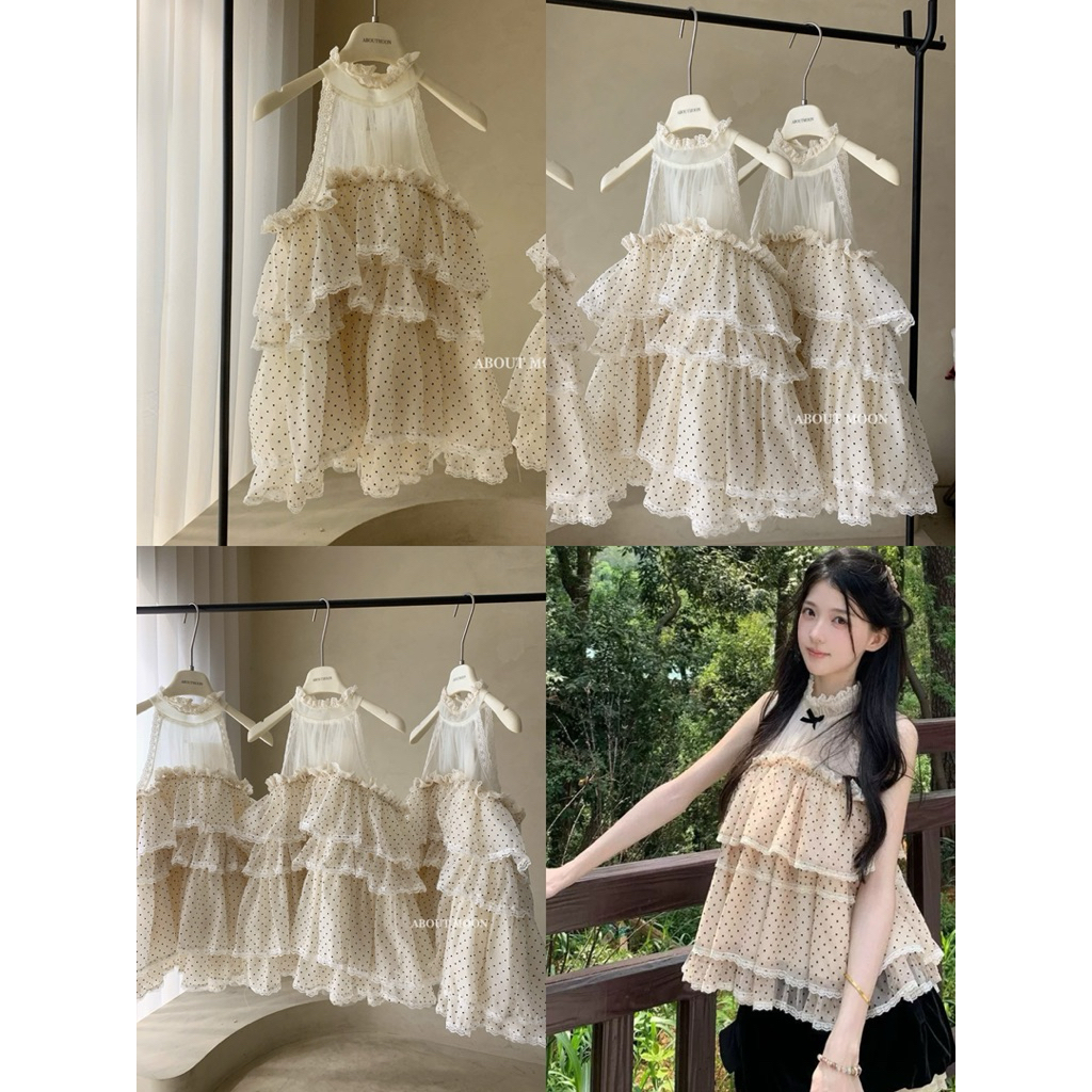 𝐀𝐁𝐎𝐔𝐓 𝐌𝐎𝐎𝐍 Áo cổ yếm chấm bi phối ren