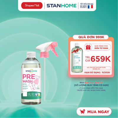 Xịt xử lý vết bẩn  trước khi giặt Stanhome PreWash làm sạch bằng Enzym không làm mất màu 500ML