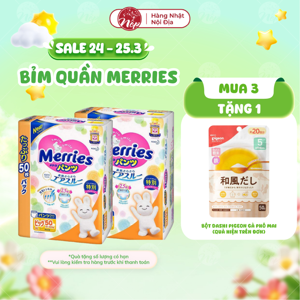 [HCM] [CỘNG MIẾNG] Tã/bỉm quần Merries NB76+6/S70+6 /M56+4/ M52+6/L44+6/XL38+6 - nepshop1