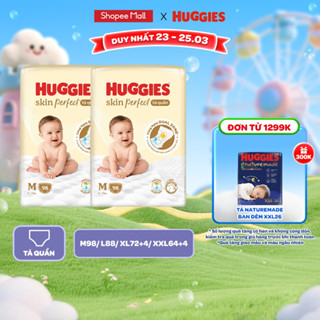 Combo 2 gói Tã quần Huggies Skin Perfect Mega cỡ M/L/XL/XXL với 2 vùng thấm giảm kích ứng da