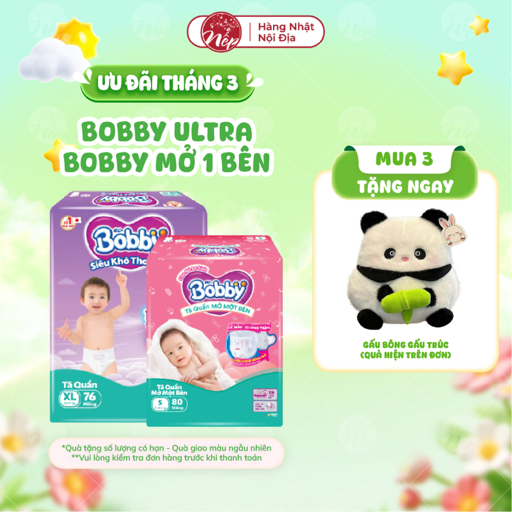 Tã Bỉm quần Mở Một Bên Bobby / Bobby Siêu khô thoáng Ultra+ - Hàng chính hãng - nepshop1