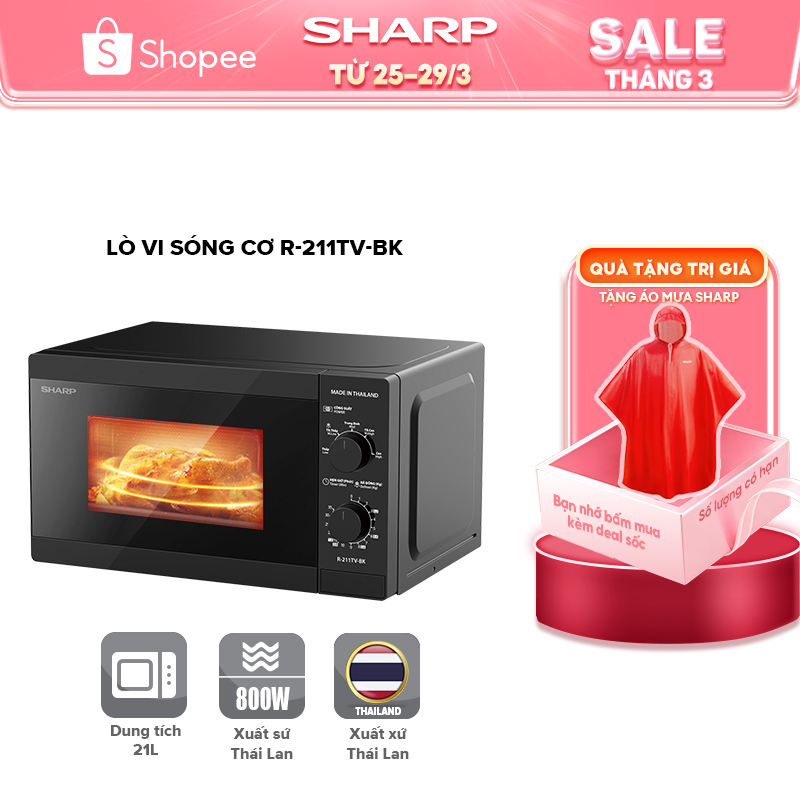 Lò vi sóng Cơ R-211TV-SL/BK 21L [ Công Suất 800W, 5 Mức Công Suất] -  Bảo Hành 12 tháng